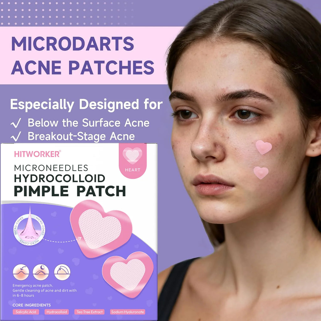 18/9pcs Water Colloidal Pink Heart shaped Micro Needle Acne Patch - Waterproof, Alcohol Free, Used to Absorb Acne Secretions Oasis Select