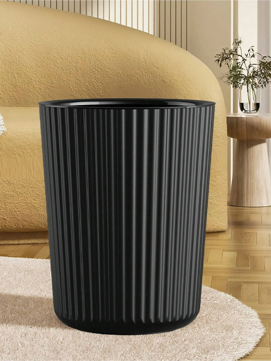 1pc Simple Striped Trash Can, Paper Basket Bin For Bedroom, Living Room, Bathroom, Waste Management Container Oasis Select