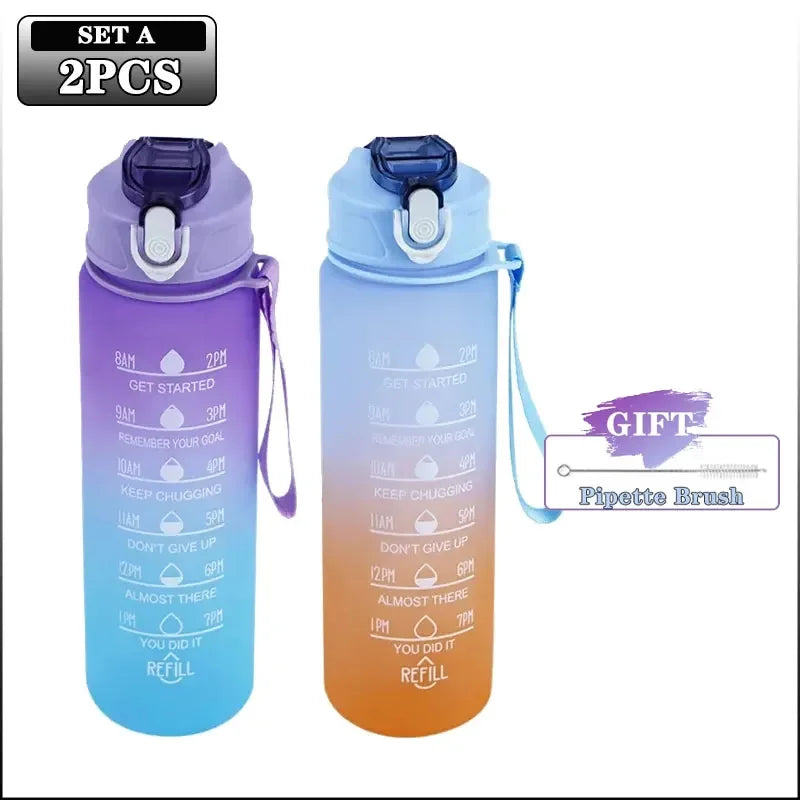 900ml Sports Bottle with Time Scale Outdoor Gradient Color Sports Bottle Portable Fitness Motivational Straw Mug BPA Free Oasis Select 2Pcs Set A