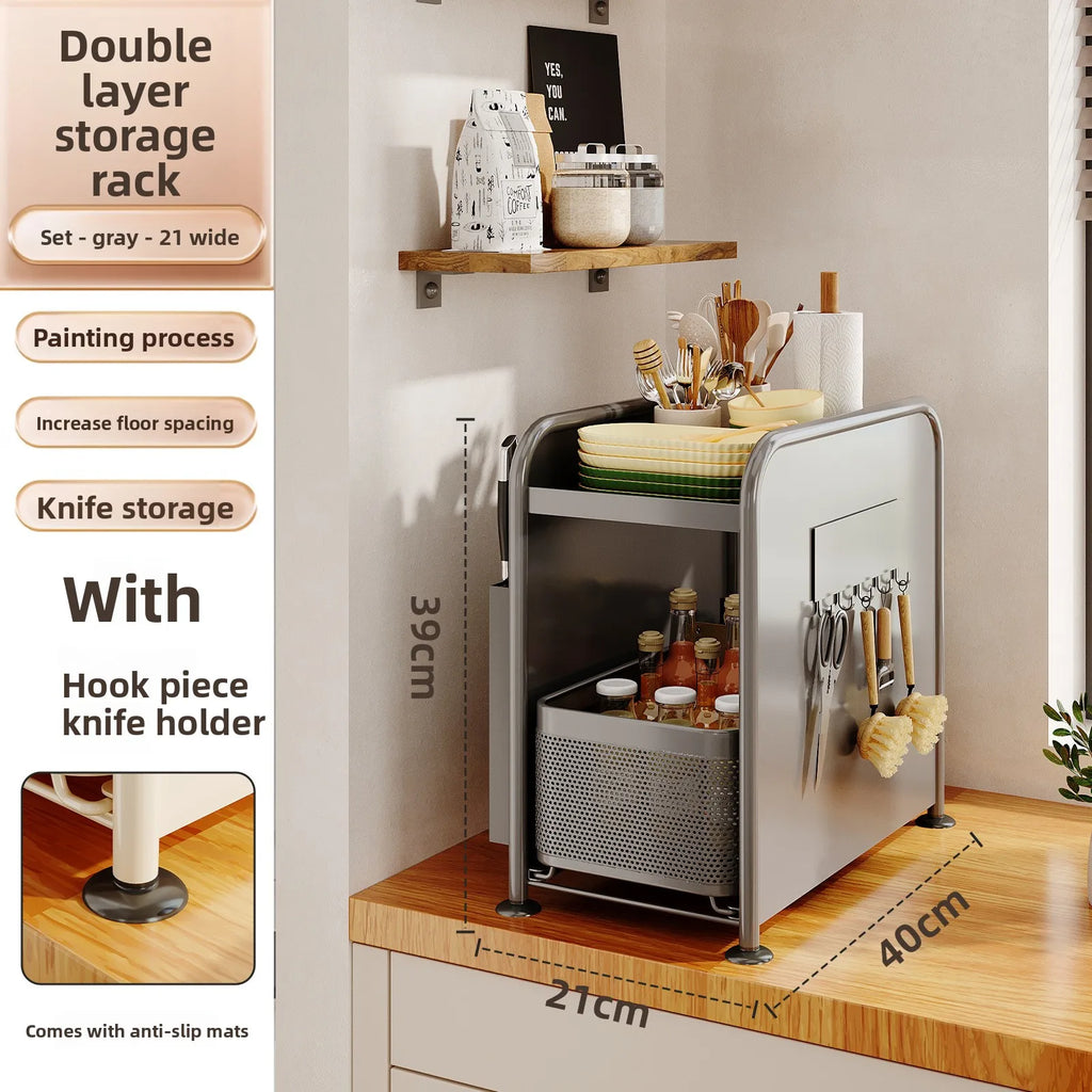 Kitchen seasoning rack Narrow slot seasoning tank Storage rack Side magnetic hanger Pull-out countertop storage cabinet Oasis Select Grey 2 big daojia