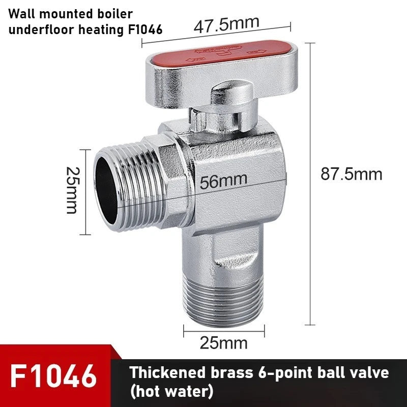Brass High Flow Ball Valve Fully Open Ball Core Angle Valve Gas Water Heater Hot and Cold Universal 4 Points 6 Points Oasis Select 6 points red 1pcs