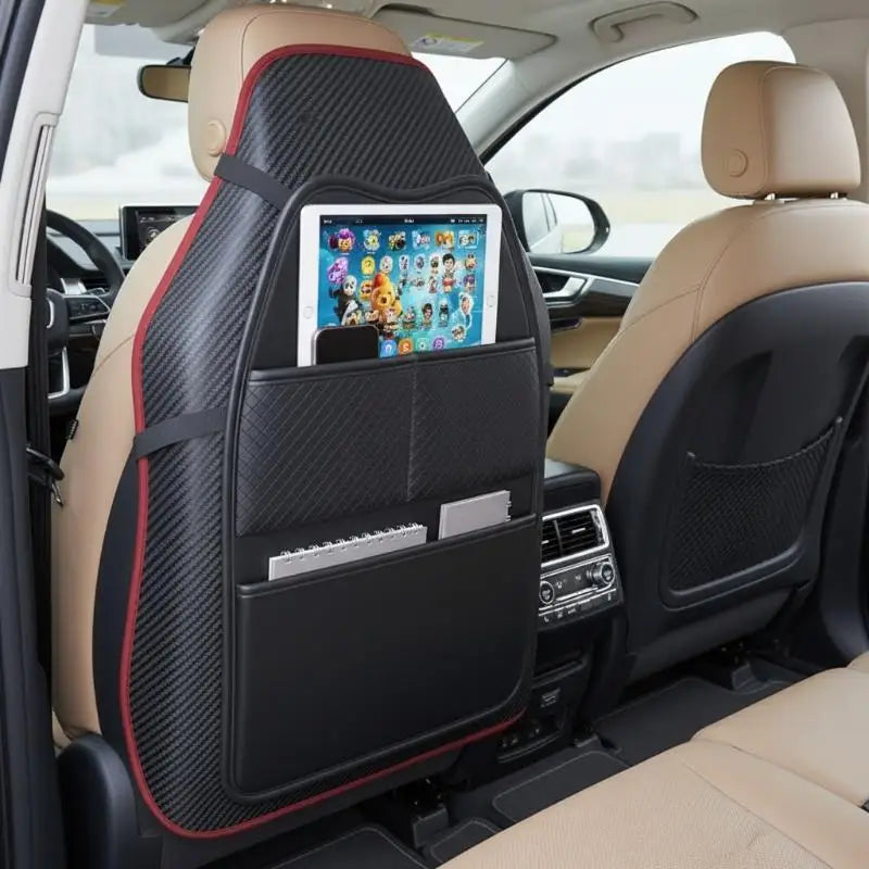 PU Leather Car Seat Kick Proof Pad With Pockets Multi-functional Tablet Holder Auto Seat Back Protection Cover For Kids 1PC Oasis Select