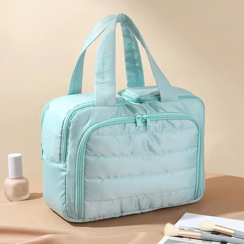 Large Capacity Quilted Makeup Bag-Portable Multi Functional Storage Bag,Layered Design, Durable Nylon,Ideal for Christmas Gifts Oasis Select green