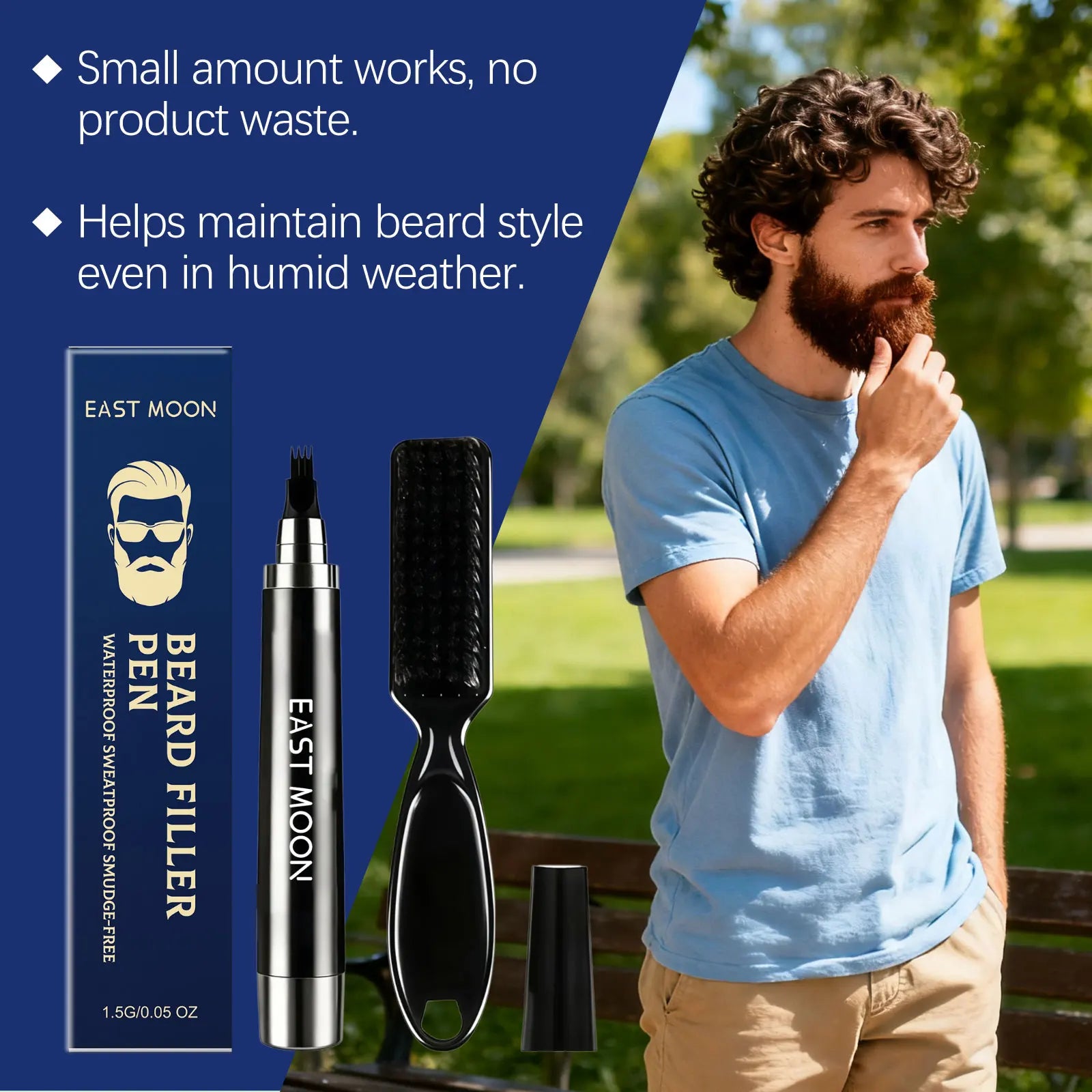 Beard Filler Pen Waterproof Sweatproof Smudge Free Natural Shaping Long Hold Moustache Color Shaping Tools 1.5g With Brush Kit Oasis Select