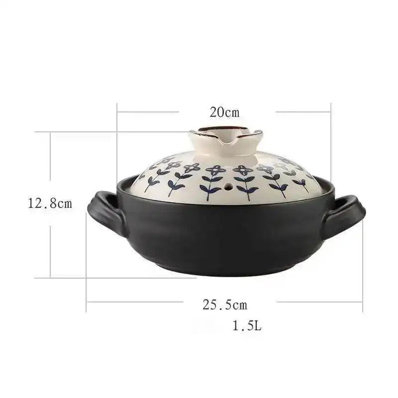 Japanese Ceramic Casserole Stew Pot Household Cooking Gas Retro Flower Pattern Soup Pots High Temperature Resistant Cooking Pot Oasis Select X1231 1.5L