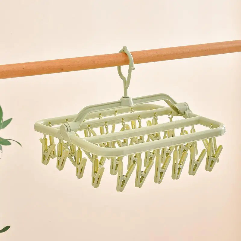 Foldable Laundry Drying Rack 32 Clips 360 Rotating Hook Lightweight Portable for Dorm Home Travel Small Garments Drying Oasis Select Green