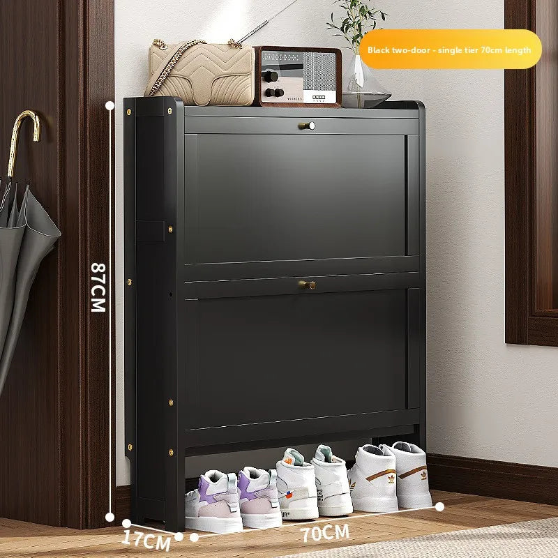 Ultra-thin shoe cabinet 17cm household door economical simple modern storage cabinet narrow large capacity tipping bucket Oasis Select Black single 2-70