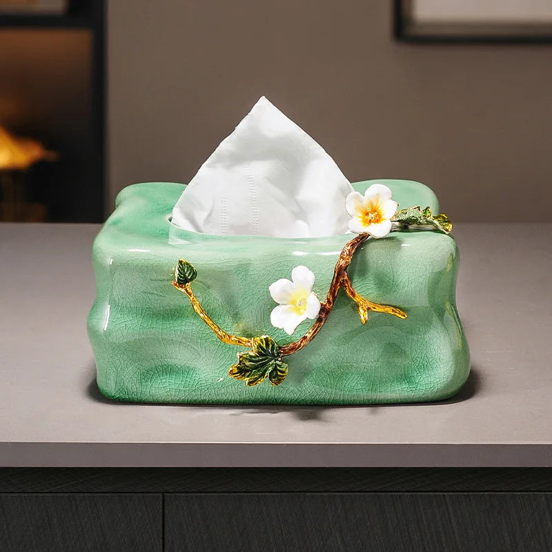 High End Ceramic Tissue Box Living Room Light Luxury Desktop Household Paper Drawer Box Study Decoration Ornament Oasis Select