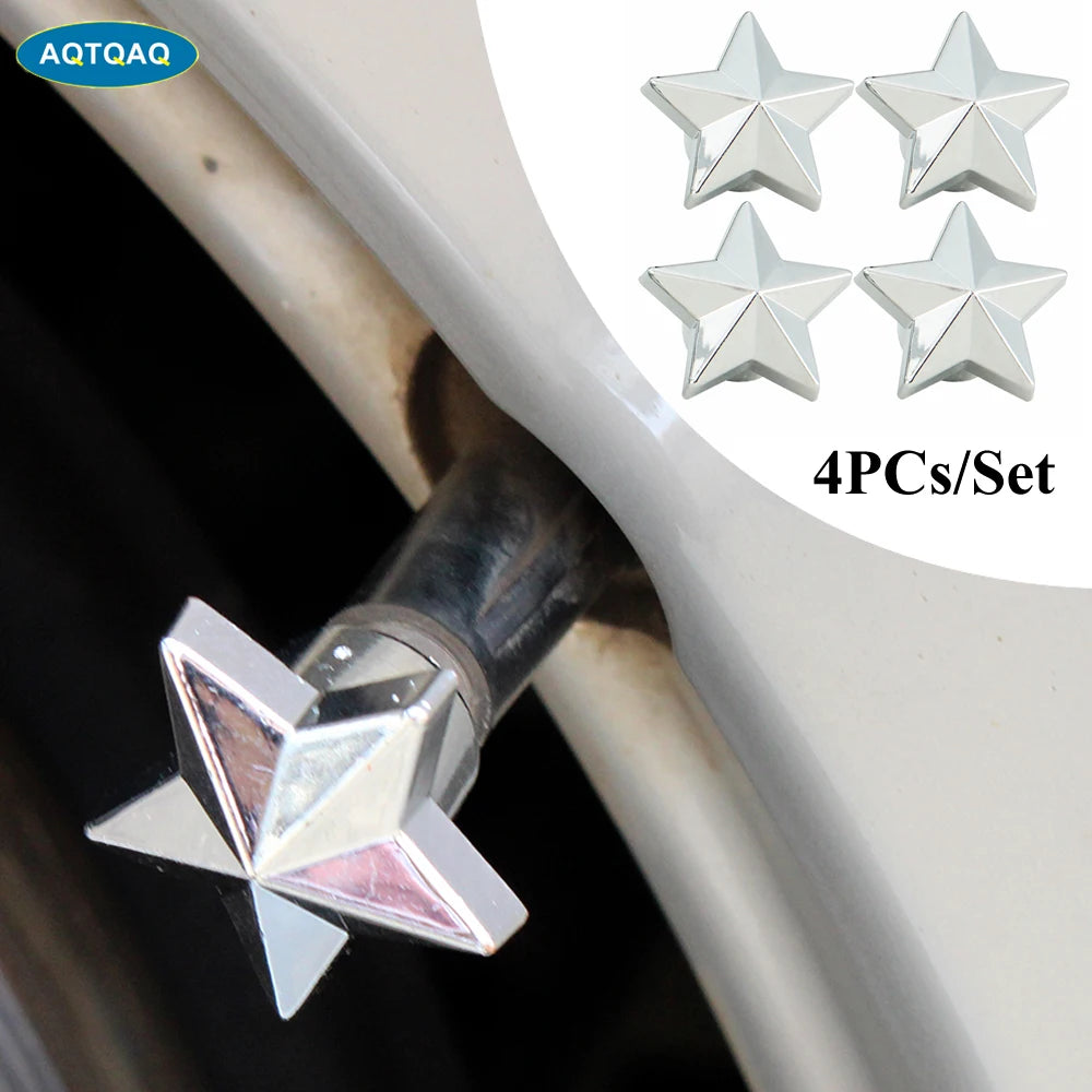AQTQAQ 4Pcs/Set Tire Stem Valve Caps Universal Pentagram Shaped Wheel Tyre Air Valve Stem Caps Dust Covers Oasis Select
