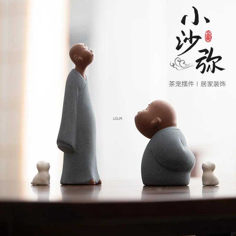 Chinese Zen Ceramic Little Monk Sha Mi Tea Pet Home Car Purple Clay Small Ornament Tea Play Bookshelf Decoration Oasis Select