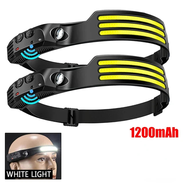 KDULIT LED Sensor Headlamp USB Rechargeable Multifunctional Head Torch Outdoor Camping Fishing Hunting COB Headlight Work Light Oasis Select 3-White 2PCS