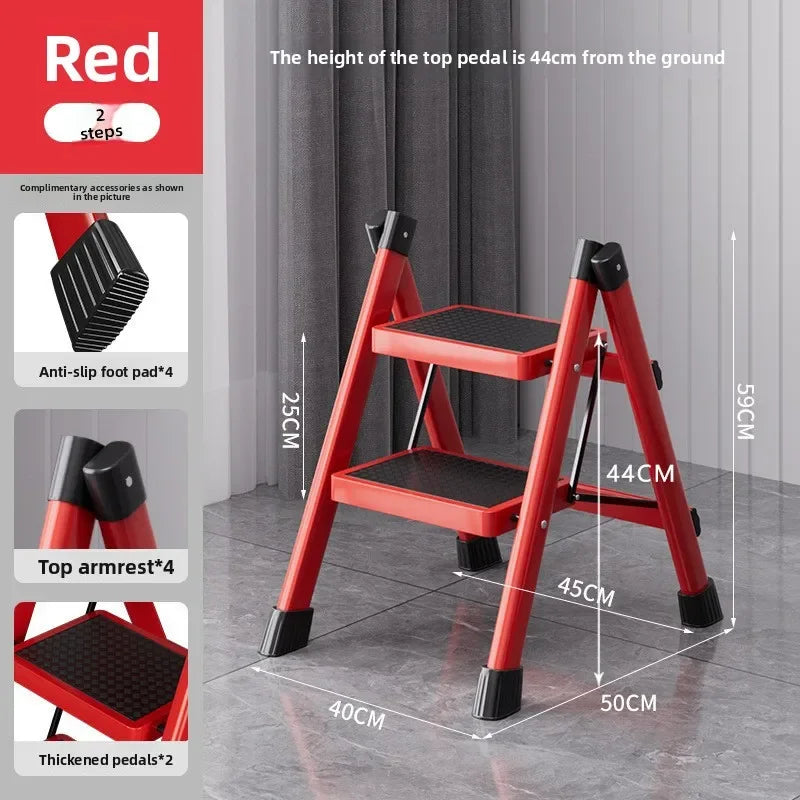 Herringbone Ladder Household Ladder Folding Telescopic Multifunctional Indoor Stairs Thickened Climbing Ladder Escalator Oasis Select A-Red-2