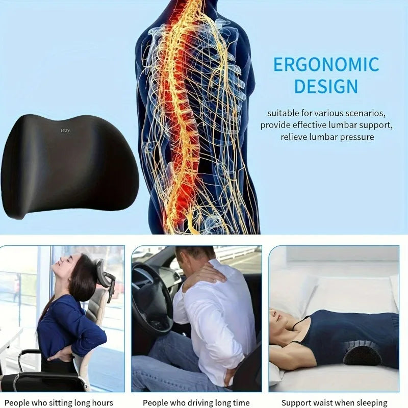 Ergonomic Memory Foam Lumbar Pillow for Office and Bed Sleepers - Comfortable Back Support Cushion with Washable Cover Oasis Select