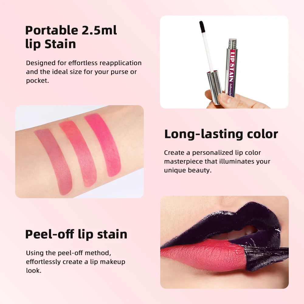 3Color Metallic Lip Stain Peel Off Long Lasting Waterproof Pink Lip Tint Proof Natural No Fading Lip Gloss Cosmetic Women's Gift Oasis Select