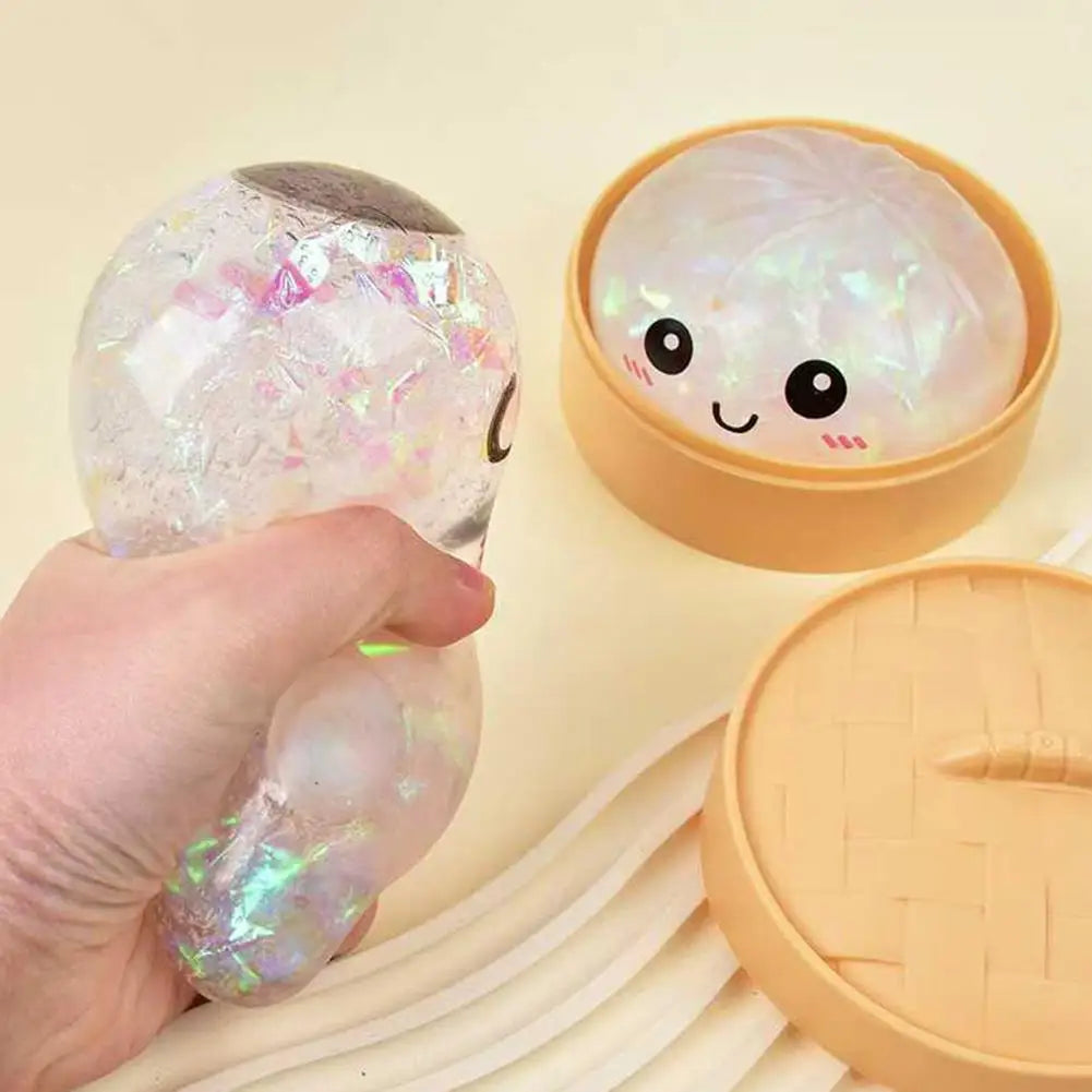 Safe Parent Child Interactive Squishy Toy Low Rebound Glitter Dumpling Transparent Striped Look For Durable Kids Daily Playing Oasis Select