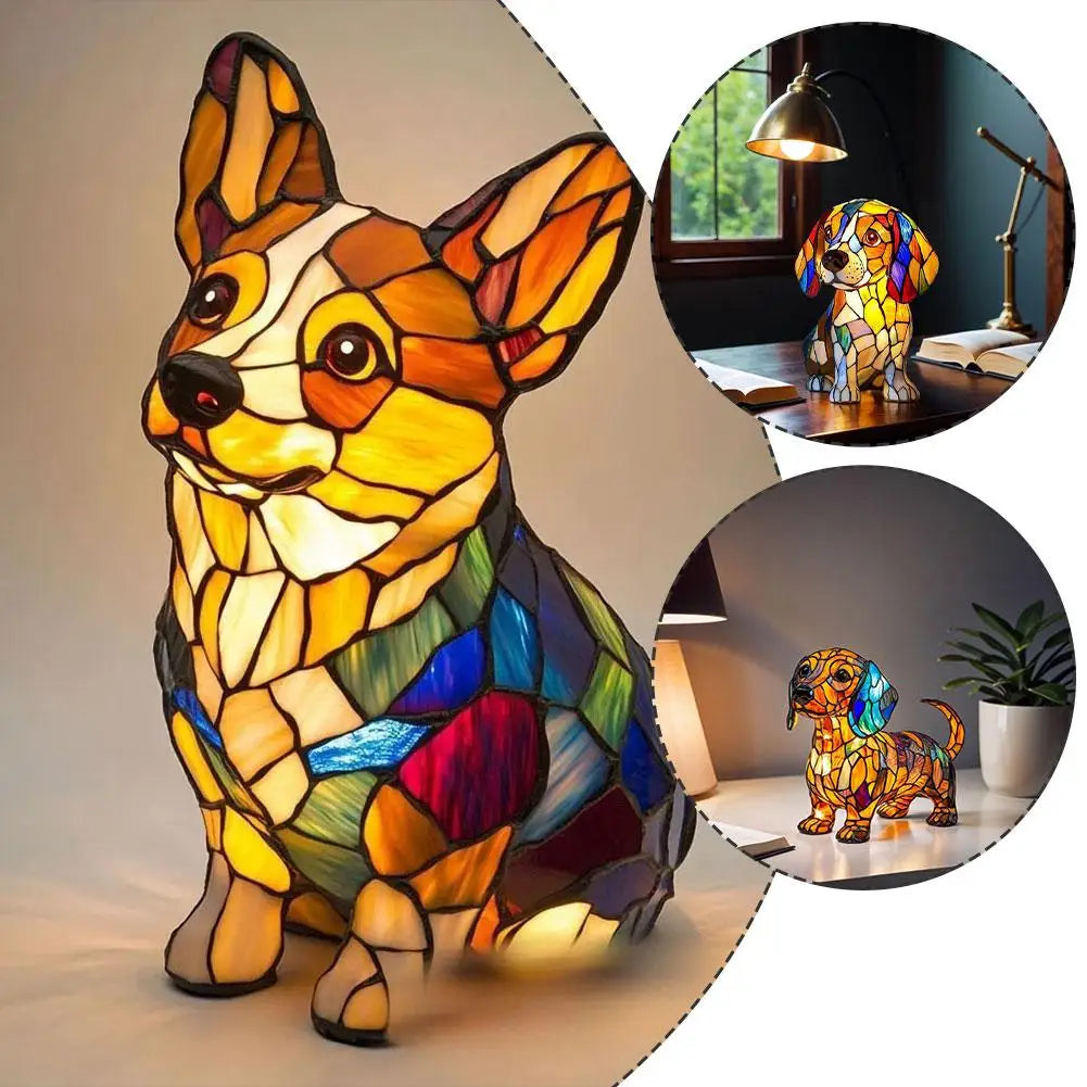 Stained Glass Cat LED Night Light – Color-Changing Resin Lamp