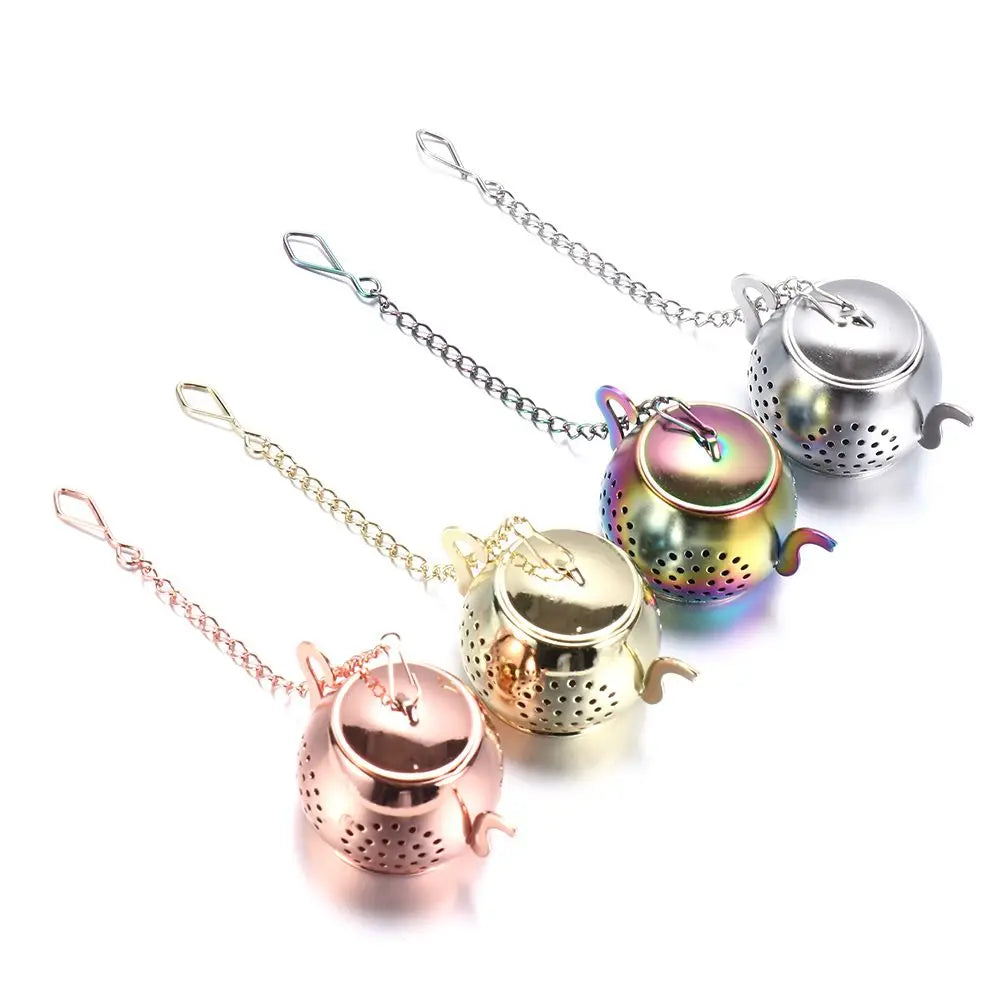 Stainless Steel Teapot Shape Herbal Spice Filter Diffuser Tea Strainer Loose Tea Infuser with Chain Kitchen Gadget Teaware Oasis Select
