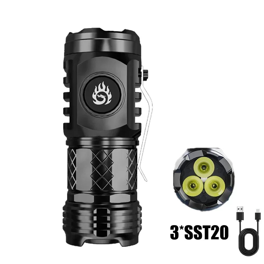 ZHIYU Mini LED Flashlight USB Rechargeable Pen Clip Magnet