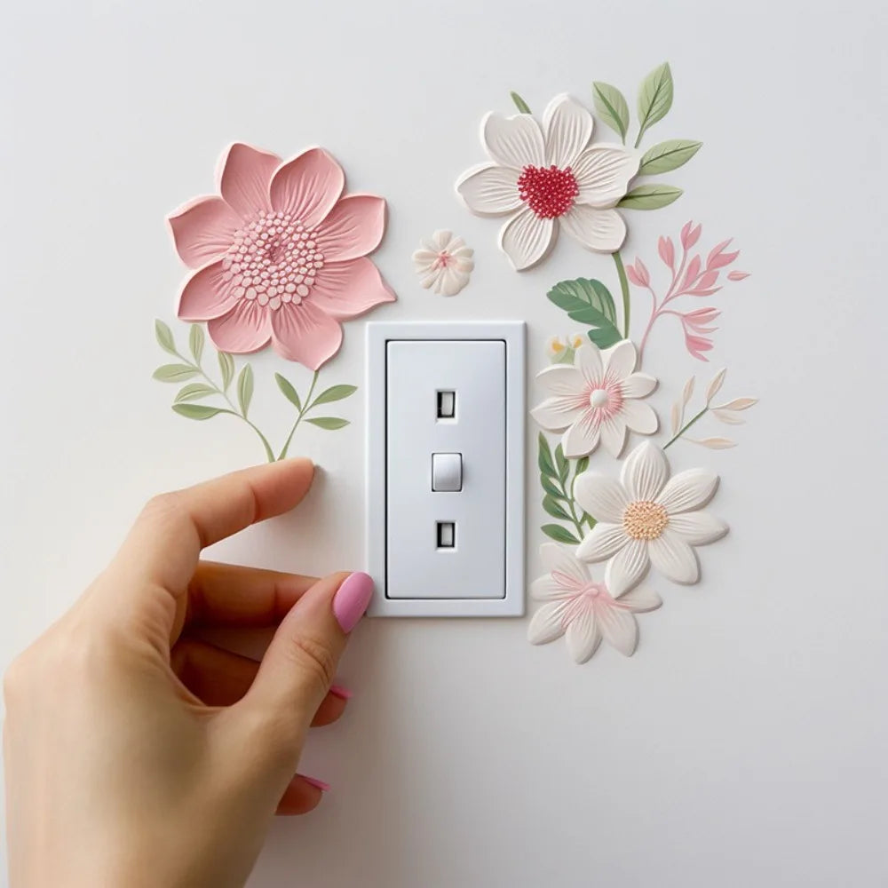 Beautiful Flowers Switch Wall Sticker PVC DIY Waterproof Sticker Removable Home Decoration Stickers Bedroom Bathroom Living Room Oasis Select
