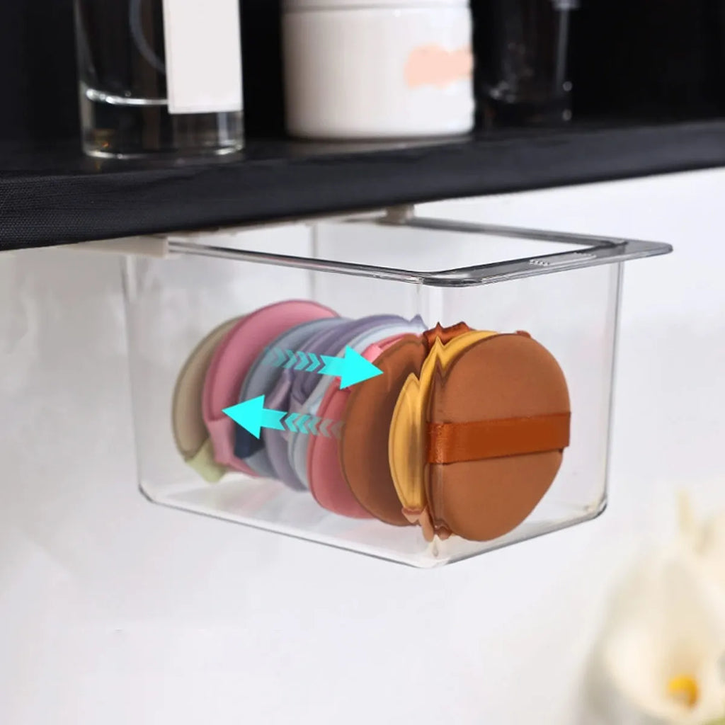 1pc Transparent cosmetics storage box, hidden drawer in bathroom, can store makeup pads, lipstick, cotton swabs Oasis Select