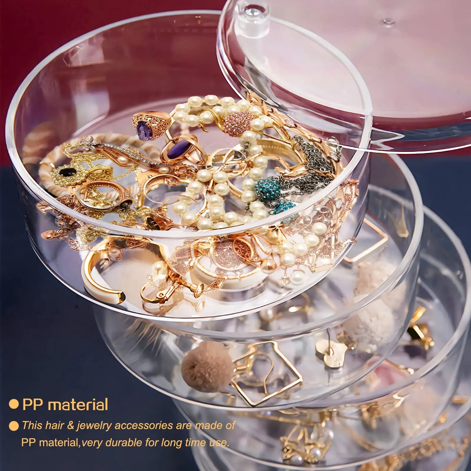 5 Tier Jewelry Organizer, Rotatable Hair Ribbon Box Earring Holder Organizer, Transparent Hair Accessories Storage Tray with Lid Oasis Select