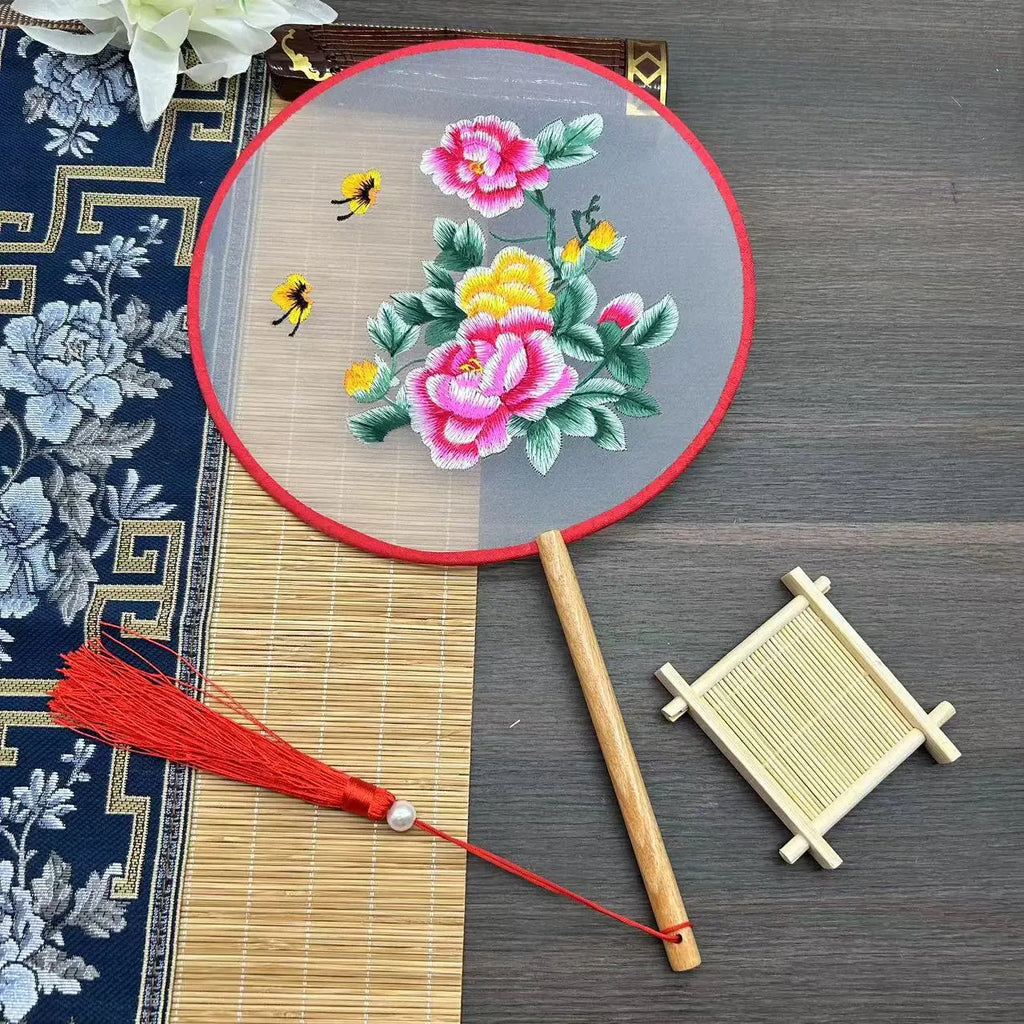 Chinese Style Classical Embroidery Group Fan Gifts Cheongsam Catwalk Photo Props Stage Performance Show Dance Party Round Fan Oasis Select Bee Peony