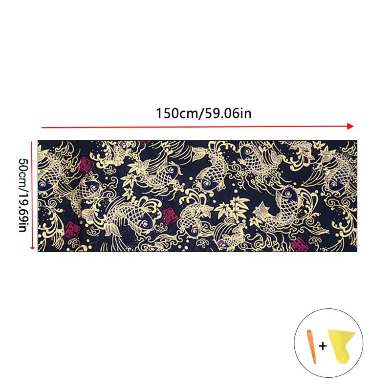 1Pcs High Grade Wear-Resistant Car Dashboard Door Panel Ceiling Decor Fabric Self-Adhesive Black Koi Fish Car Interior Sticker Oasis Select