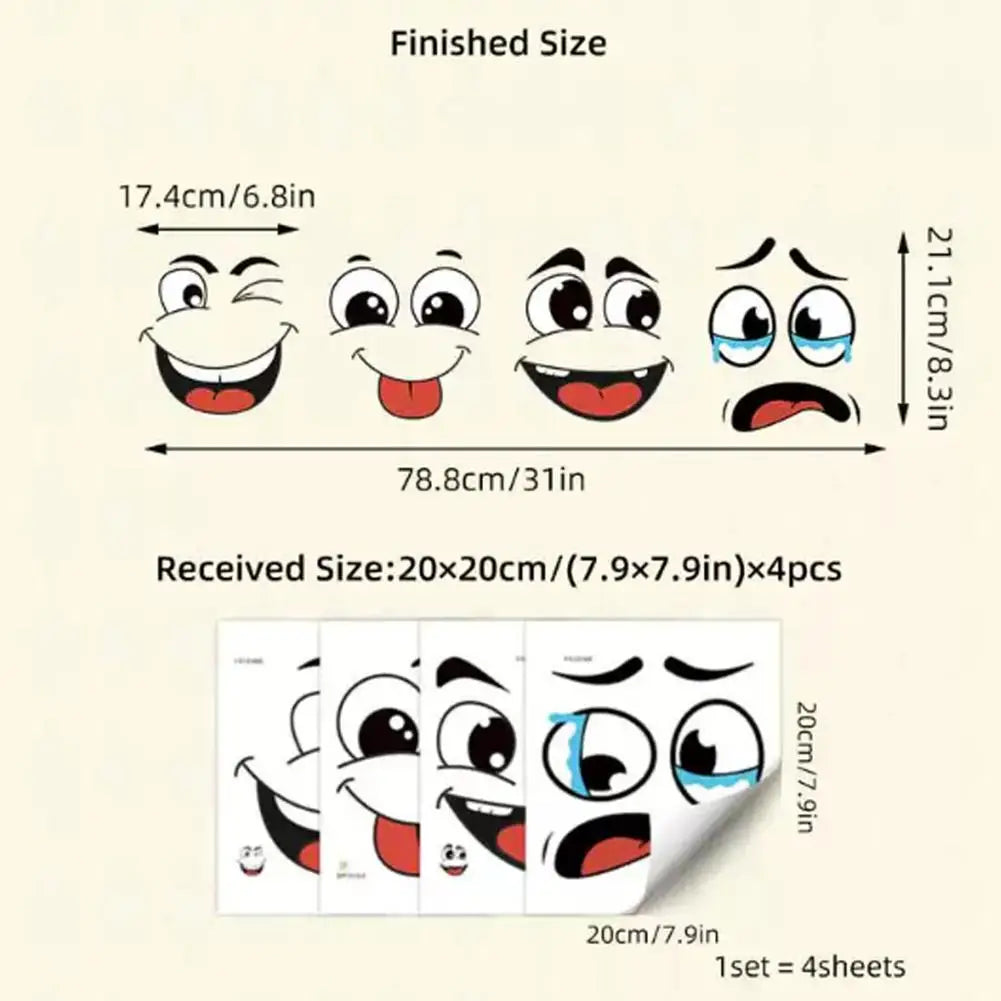 4pcs/Sheet Self-Adhesive Cartoon Expression Decals - Plastic Surface Compatible Waterproof Sticker for Home Kitchen Office Decor Oasis Select