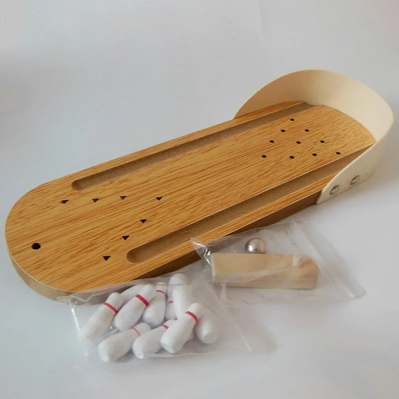 Mini Bowling Board Game - Wooden Educational Toy for Kids - Innovative Solid Wood Family Fun Rolling Ball Game Oasis Select
