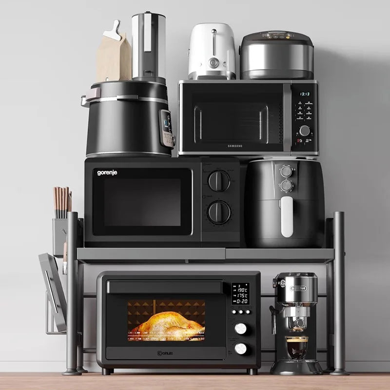 Microwave Rack Countertop Shelf Retractable Double Oven Rice Cooker Storage Shelf Household Oasis Select