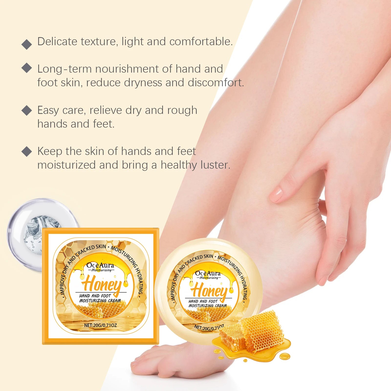 OceAura Honey Hand & Foot Cream – Moisturizing, 20g Hand & Foot Cream Oasis Select