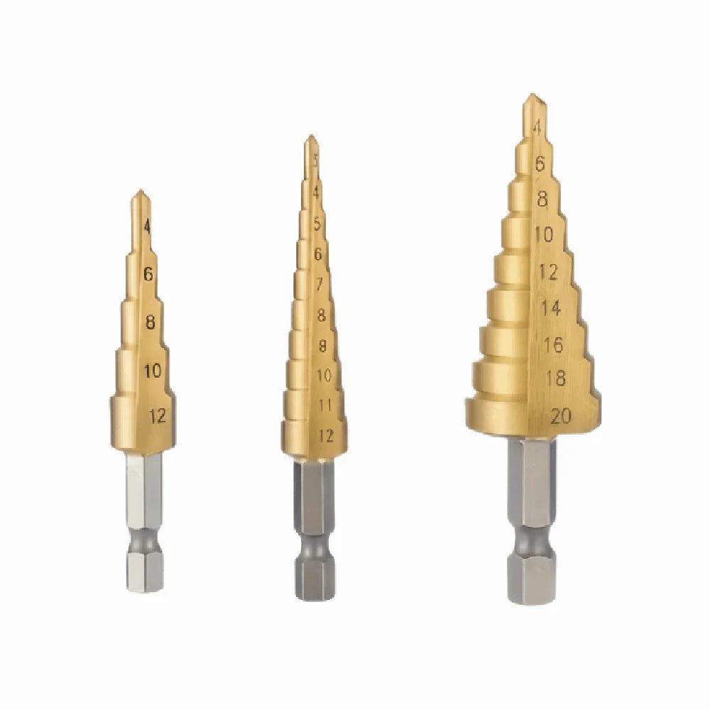 3-Piece HSS Titanium Step Drill Bit Set – Multiple Hole Sizes