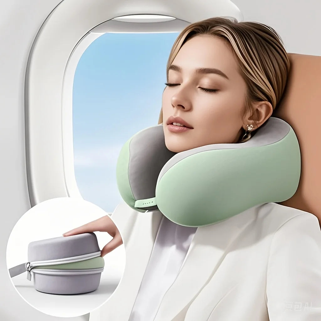 Comfortable U - Shaped Neck Pillow with Pouch - For Travel, Naps, Office, Slow Rebound, Machine - Washable Cover Oasis Select
