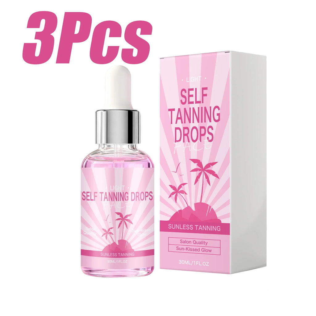 Self Tanning Drops Sunless Tanner Serum Face Body Natural Bronze Tone Even Skin Tone Moisturizing Glowing Hydrating Bronzing Oasis Select 3 x 30ml Boxed
