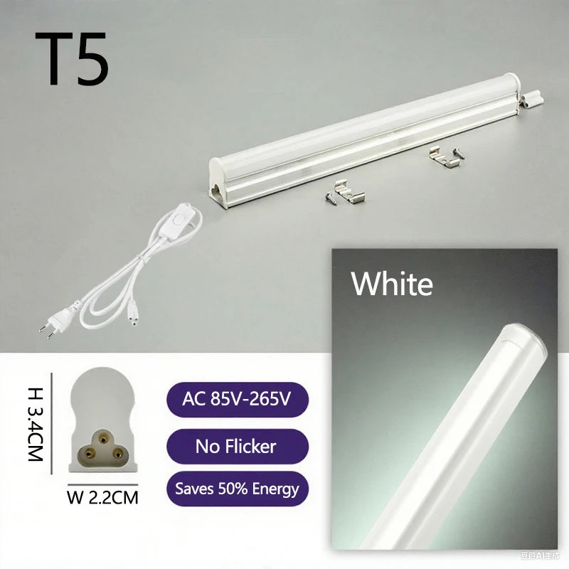 50cm T5 LED Tube 15W AC85V-265V Save 50% Energy,HightBrightness Flicker-free Replacement for Fluorescent Tubes,With/Without Plug Oasis Select White EU Plug 1 pcs 15w