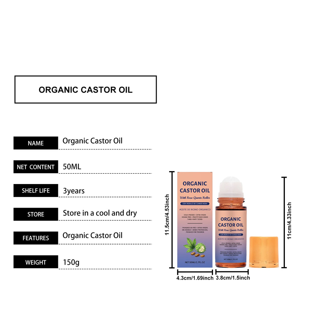Organic Castor Oil With Rose Quartz Roller Cold Pressed Moisturizing Nourishing Body Face Hair Care Moisturizing Serum 50ml Oasis Select