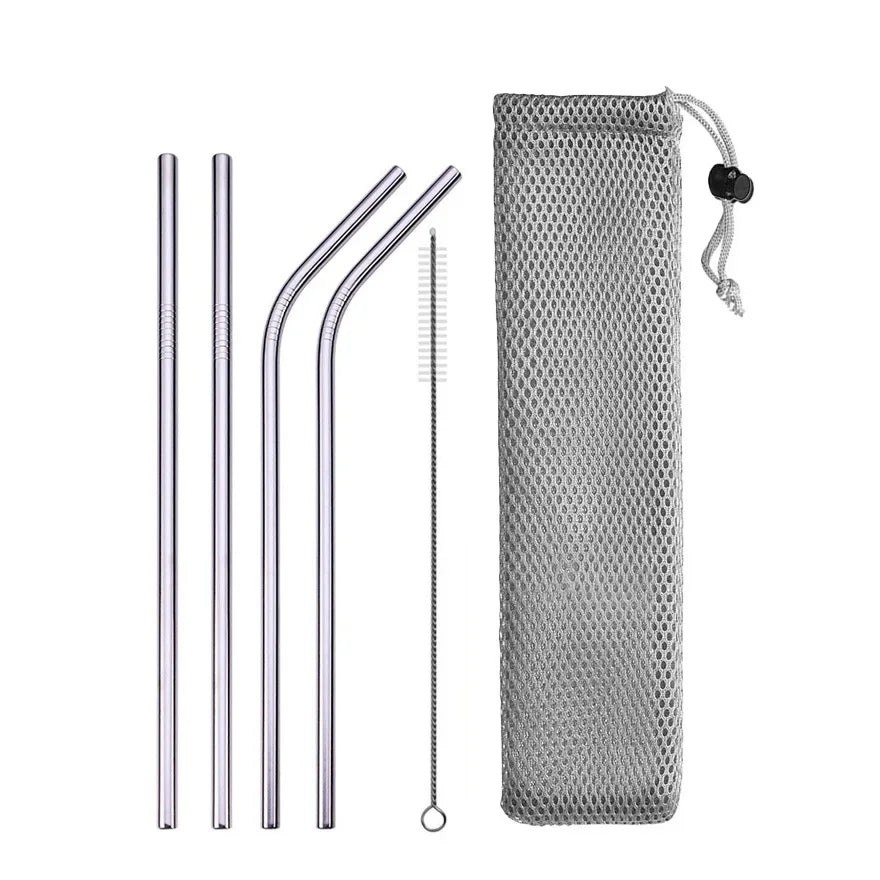 Reusable Drinking Straw 304 Stainless Steel Straws Straight Bent Metal Straw with Cleaner Brush Pouch Wholesale Oasis Select A with bag