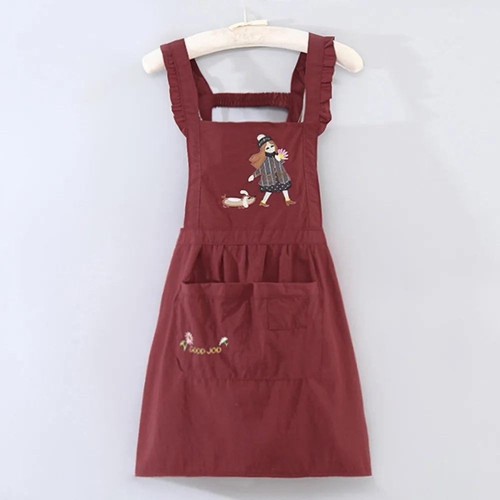 Cartoon Kitchen Apron Princess Style Waterproof Cooking Baking Bibs Cross Back Anti-fouling Florist Shop Work Clothes for Women Oasis Select Red