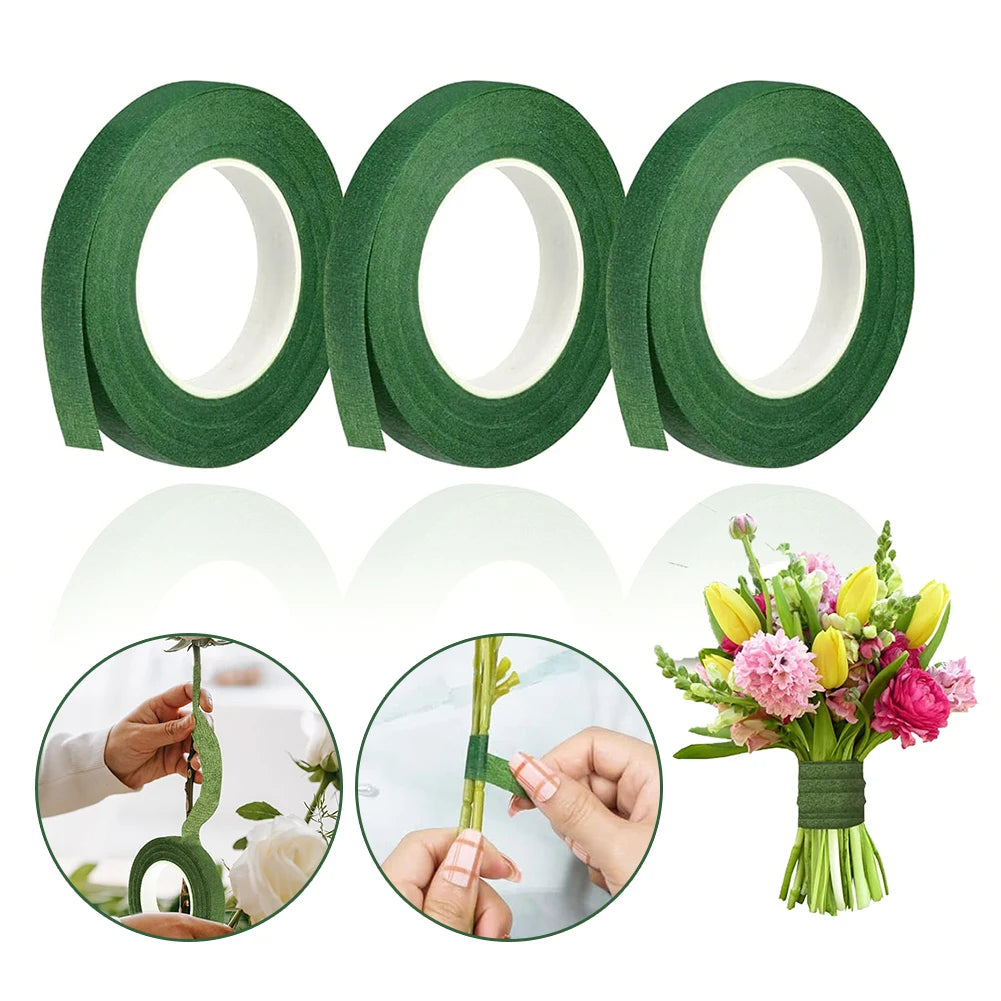 Dark Green Floral Stem Wrap Tape – 3-Roll Bouquet Pack