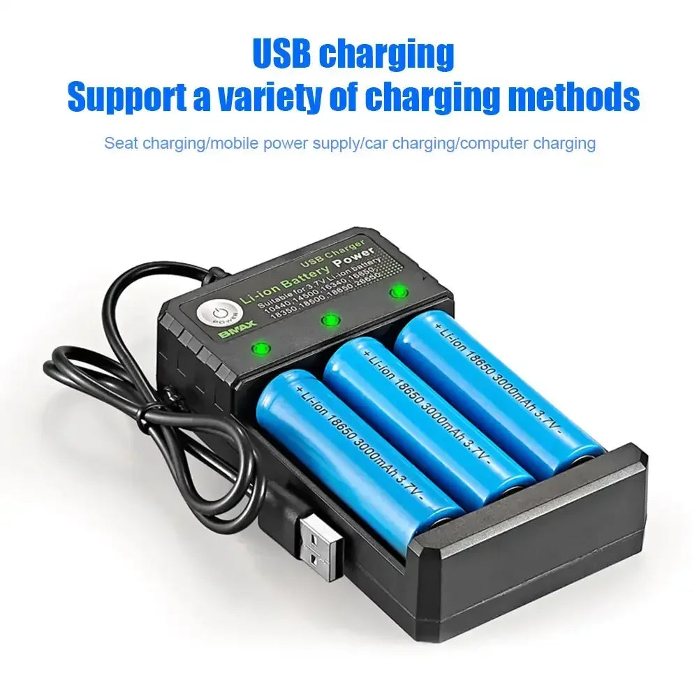 Smart 18650 Charger 3 Slots 4.2V Li-ion Battery USB Independent Charging 18650 18500 14500 16650 26650 Lithium Battery Charger Oasis Select