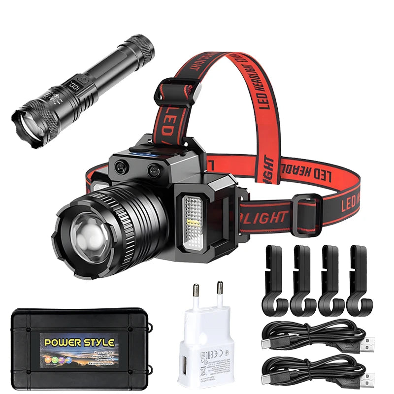 Powerful LED Headlamp USB Rechargeable Telescopic Zoomable Headlight Outdoor Waterproof Work Head Lamp High Lumen Head Torch Oasis Select Package C