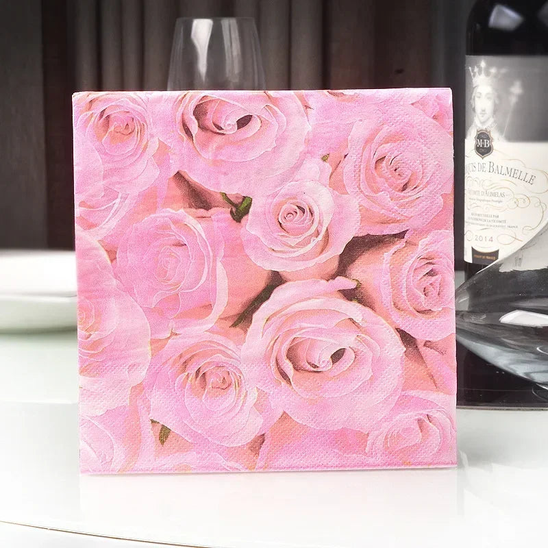 20PCS Rose Flower Assorted Vintage Napkins Decoupage Materials Christmas Paper Towels Crafts Disposable Tableware беби бон Oasis Select
