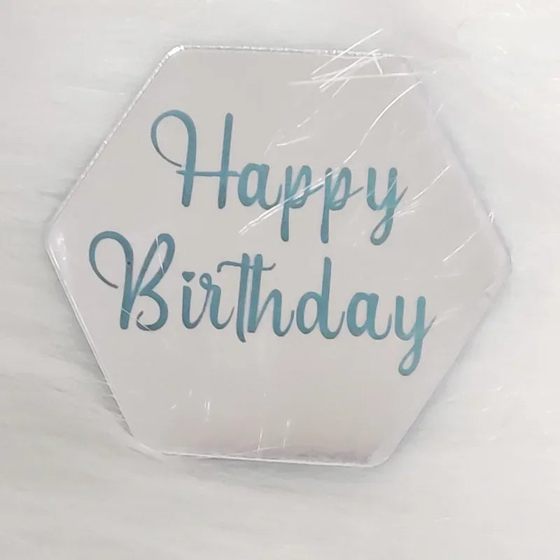 10pcs Happy Birthday Cupcake Toppers Gold Acrylic Circle Dessert Cake DIY Decorations Insert Card Kids Birthday Party Decoration Oasis Select Hexagon-Silver