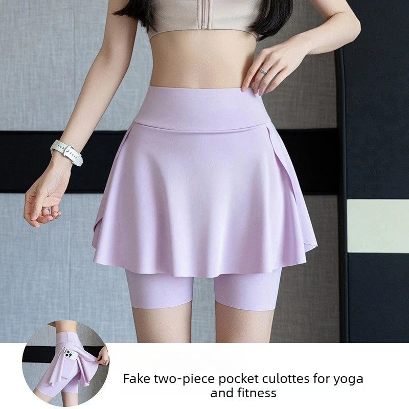 Fake Two Piece Skirt Leggings Summer Casual Shorts with Pockets Bike Shorts for Women Yoga Running Outdoor Anti Chafing Oasis Select Purple XL