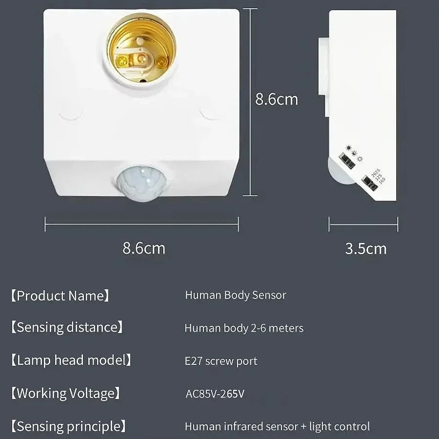 AC 85-265V Human Sensor Lamp Holder Delay Adjustment E27 PIR Motion Detector Adjustable Lamp Base For Hallway Corridor Bedroom Oasis Select