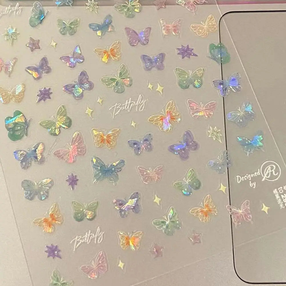 3D Iridescent Butterfly Nail Stickers – Self-Adhesive Decals