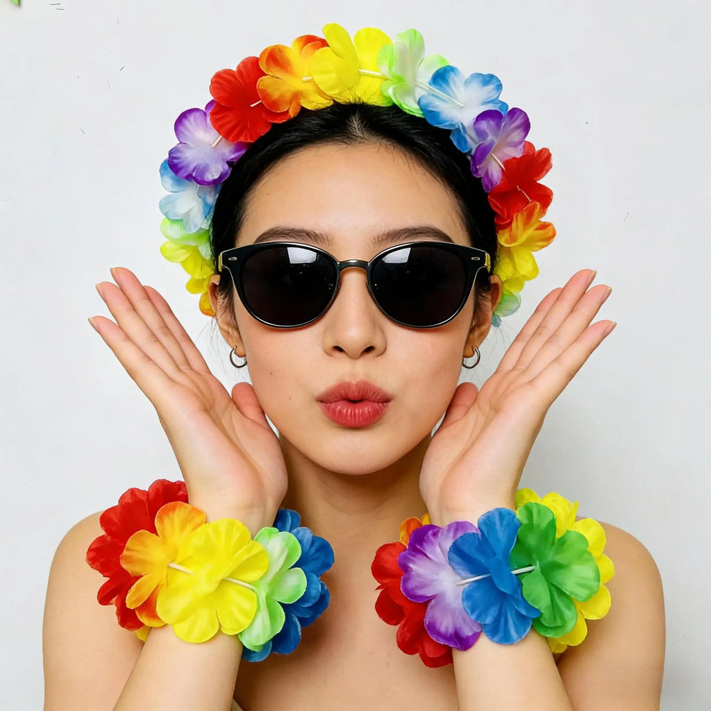 1-40PCS Faux Flower Headband and Wristband Set Multicolor Festive Party Dance Floral Crown Corsage for Women Girls Cosplay Oasis Select