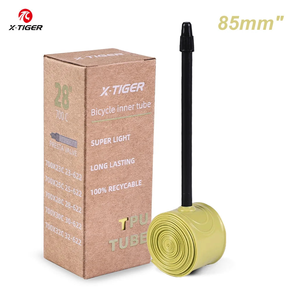 X-TIGER 2024 New Ultralight Bike Inner Tube 18-32C Road MTB Bicycle TPU Tire 700C 45/65/85mm Length French Valve Bike Light Tube Oasis Select 85mm yellow