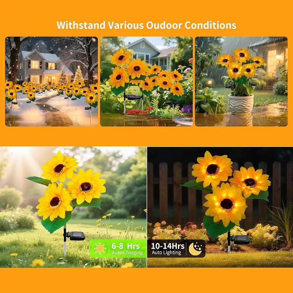 Solar Sunflower Stake Lights – 3-Head LED Garden Decor 2 Pack