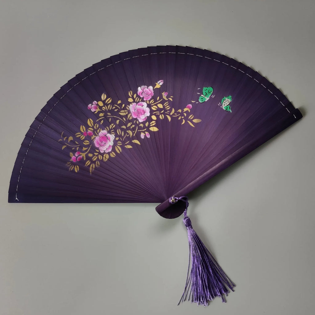 All bamboo spray painting fan high-end fine painting dance fan hollow carving folding fan Oasis Select 13